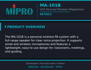 MIPRO UHF Personal <b>Wireless</b> PA System With Full Range Speaker Portable Megaphone For Lightweight Classroom Meeting PA System - Product Image 5