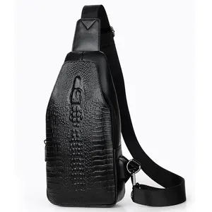 럭셔리 브랜드 남자 가죽 가슴 가방 악어 메신저 가방 USB 충전 Crossbodybag 남자 가슴 팩 악어 패턴 슬링 가방