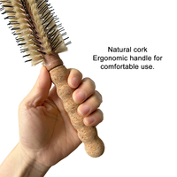 Brosse à cheveux ronde en poils de sanglier et nylon, manche en liège naturel, pour séchage, bouclage et coiffage en salon