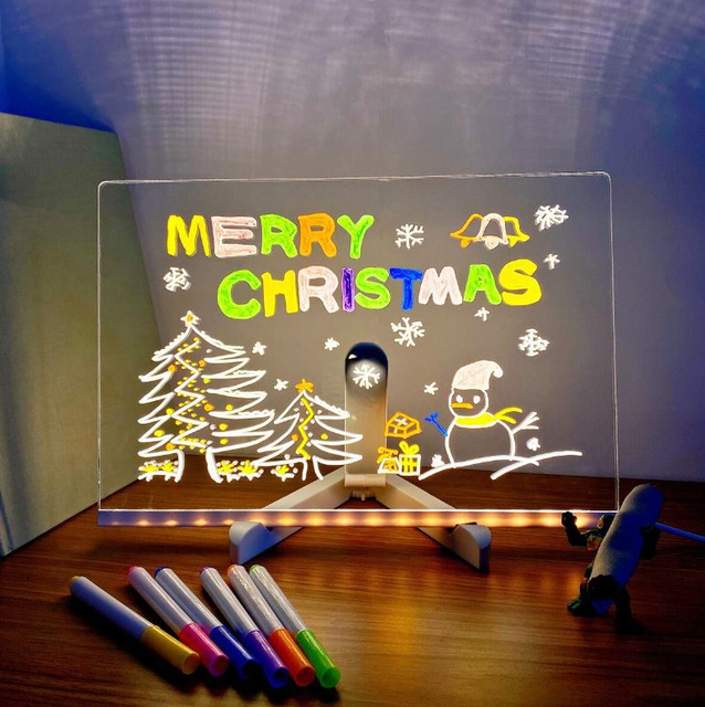 11.8 X 7.9" LED Note Board Acrylic Dry Erase Board Light Kids' Glow Rewritable Memo Board for Writing 7 Marker Pen Stand Light
