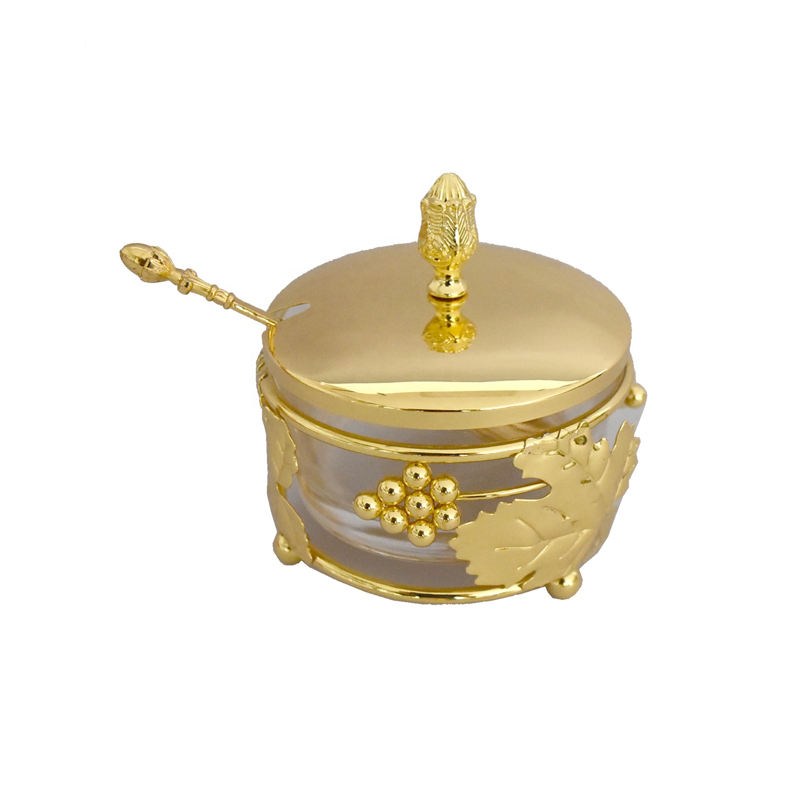 Кухонный металлический Цветочный каркас, круглая стеклянная банка для сахара и специй, набор с ложкой и ручкой