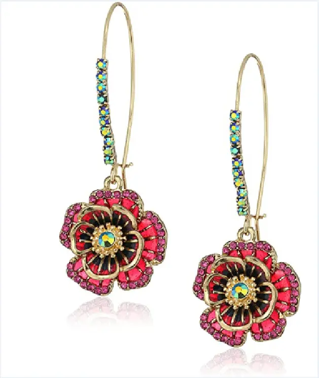 Wholesale 18k Gold Plated Rose Flower Drop Dangle Earrings for Women Fashion Color Diamond Floral Hook Dangle Earrings