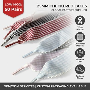 <span class=keywords><strong>Lacci</strong></span> <span class=keywords><strong>per</strong></span> <span class=keywords><strong>Scarpe</strong></span> a Quadretti Larghi 25mm con Bordo Ondulato, <span class=keywords><strong>Lacci</strong></span> <span class=keywords><strong>Eleganti</strong></span> a Fantasia Gingham <span class=keywords><strong>per</strong></span> Sneakers, Fornitura Diretta dalla Fabbrica con MOQ Basso - Product Image 1