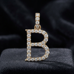 Luxuriöse 14K Massivgold Diamant Buchstabe B Anhänger Halskette Runder Brillantschliff Krappenfassung Unisex Alltags-Schmuck - Product Image 3