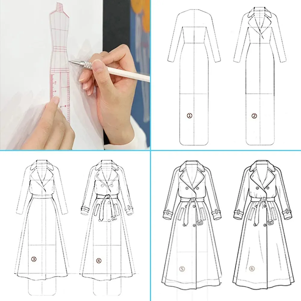 5Pcs Fashion Drawing Template Design Set cucito abbigliamento misurazione curva righelli strumenti per cucire sarta fai da te