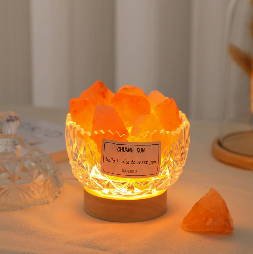 Coupe Couronne + Cristal de Sel Orange + Base Lumineuse