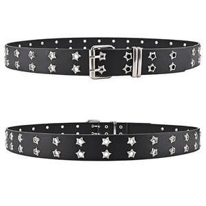 Cinturón de Cuero PU Personalizado con Estrellas Estilo Y2K, Moderno, para Hombre y Mujer, Estilo Harajuku Gótico, con Doble Hilera de Ojales de Estrella, para Jeans - Product Image 1