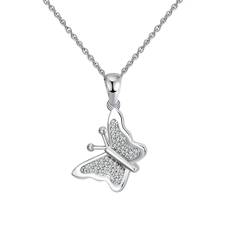 RINNTIN SN229 блестящее мини кубическое циркониевое садовое ожерелье с бабочкой для женщин 925 ожерелье из стерлингового серебра