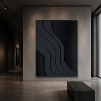 Grande toile abstraite texturée minimaliste peinte à la main, peinture au plâtre moderne, décoration murale 3D noire