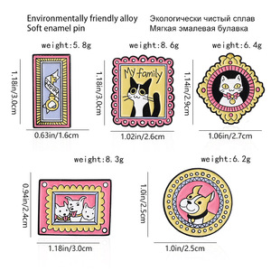 Sming Pin Enamel keluarga saya Pin kerah kucing foto hewan peliharaan bros logam kunci hati anjing persegi - Product Image 6