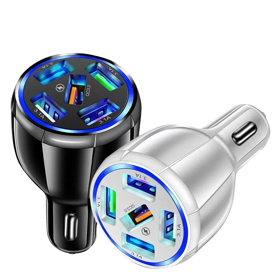 5 port Car Mobile Phone Quick Charger USB LED Fast Charger For Iphone 13 samsung multi-port Fast Charging Car-Charger adapter
