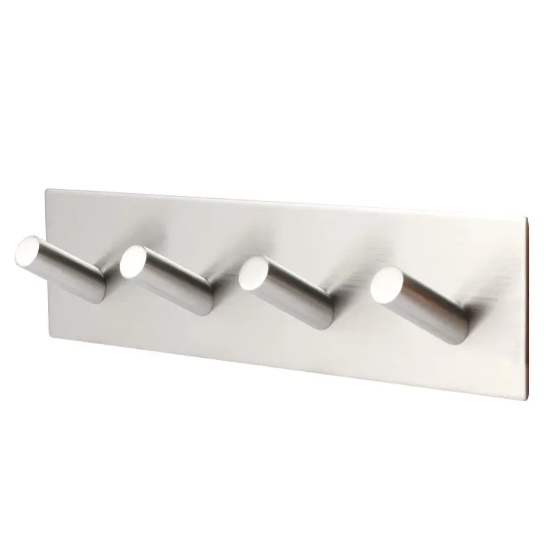 Punch-free four rows of stainless steel bathroom hooks for bathroom and kitchen storage