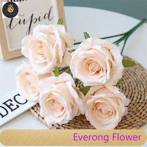 5 cabezas de flores artificiales de terciopelo, suministros de boda, decoraciones de boda de alta calidad, ramo de rosas, flores artificiales de seda - Product Image 4