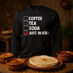 Maglietta a Maniche Lunghe con Design Caffè, Tè, Soda e Injera, Abbigliamento Promozionale - Product Image 3