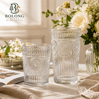 Verre à boire personnalisé avec logo, style européen, 300 ml, 350 ml, motif tournesol en relief, base épaisse vintage, gobelet anti-fuite à motif Hobnail