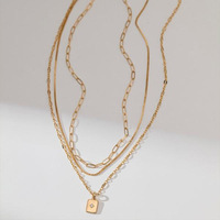 Collier superposé tendance en cuivre Beiver pour femme, pendentif géométrique carré en zircon, ras-de-cou plaqué or, élégant et à la mode