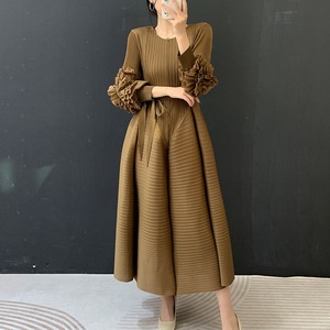 Robes élégantes Miyake plissées de couleur unie, manches longues en forme de fleur tridimensionnelle, <span class=keywords><strong>grande</strong></span> <span class=keywords><strong>taille</strong></span>, robe de bureau décontractée pour les fêtes - Product Image 6