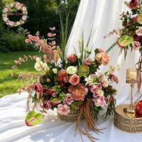 Ensemble de centre de table de mariage en fleurs artificielles rose mauve, roses en soie, dahlias, vase haut, bol bas, décoration de table, décoration de banquet, décoration d'événements