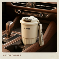 Tasse à café isotherme en acier inoxydable à double paroi de 380 ml avec double couvercle, gobelet de voyage portable avec cordon, mug à café isolé pour voiture