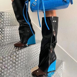 Nouvelles bottes pour femmes à talon compensé et fermeture éclair, hauteur genou, pour l'hiver et l'automne 2024 - Product Image 1