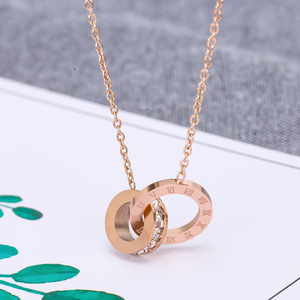 <b>Titanium</b> Steel 18K Gold Letter Clavicle Necklace With Double Ring Design For Unisex Fashion Jewelry - Product Image 5