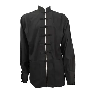 定制高品质中国传统黑色太极服装纯色功夫制服