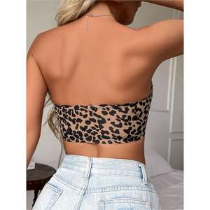 Women's Leopard Print <b>Strapless</b> Seamless <b>Bra</b> Non-Slip Design <b>Push</b>-<b>Up</b> Wireless Support Thin Polyamide Material Hook Closure Stock - Product Image 2