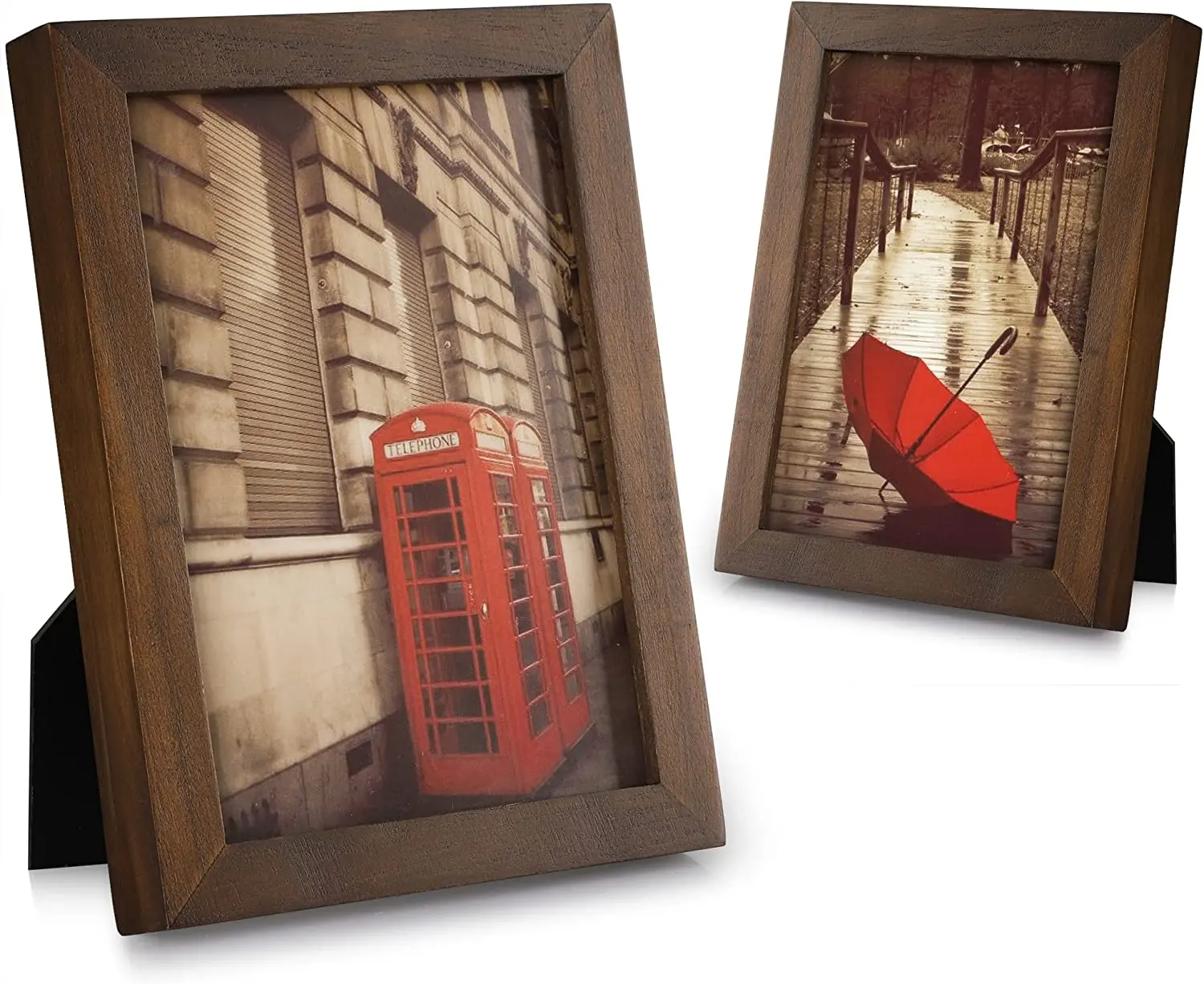 Moldura de madeira natural para fotos, moldura de parede marrom para mesa ou parede, com vidro real