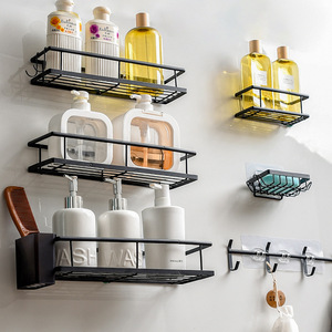 Étagère murale de rangement pour salle de bain, 3 niveaux, sans perçage, en fer, organiseur de toilette pour articles de toilette et porte-savon - Product Image 3