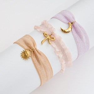 Sweet Romantic Bow Pendant Pink Lace Spring <b>Rope</b> Bracelet Women's Jewelry Gift - Product Image 1