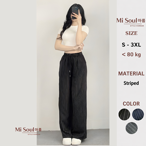 Pantalon décontracté rayé pour femme OEM, taille élastique avec cordon de serrage, coupe ample, long, en tissu respirant - Product Image 5