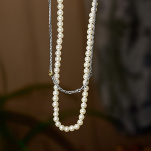 Pearl <b>Necklace</b> 316L Stainless Steel PVD Gold Plating Sustainable Resistant <b>Long</b> Layered Design - Product Image 3
