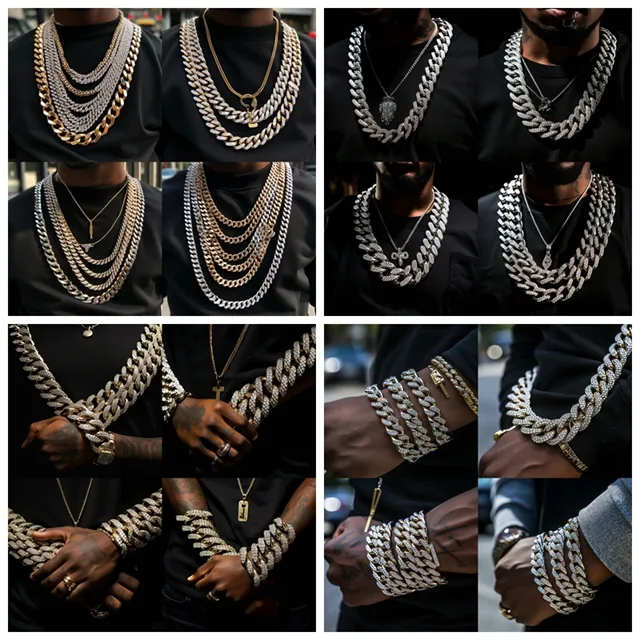 Fournisseur de bijoux Hip Hop directement en gros collier cubain glacé argent or diamant Miami chaîne à maillons cubains pour hommes femmes
