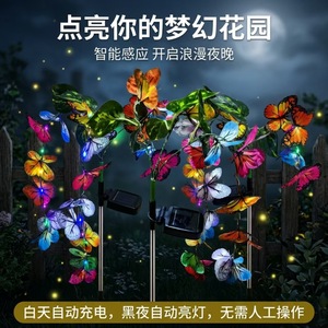 Solar Butterfly Garden Light String With Leaves Outdoor Waterproof Decor For Patio Fence Yard <b>Landscape</b> <b>Lighting</b> - Product Image 2