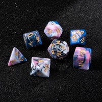 Ensemble de 7 dés polyédriques en acrylique marbré bleu et rose pour jeux de rôle sur table, DND, Pathfinder, jeux de société et fournitures de fête