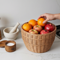 Panier de rangement rond en rotin tressé à la main, panier à linge rustique en osier et corbeille décorative pour le salon