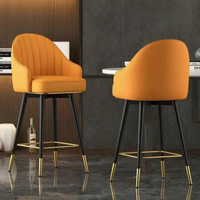 Tabouret de bar pivotant moderne avec dossier en cuir, chaise haute pour comptoir, pieds en métal pour îlot de cuisine, café, bar