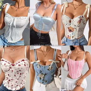 Corsetto da Donna di Alta Qualità <span class=keywords><strong>con</strong></span> Lacci Floreali, Bordi Arricciati e Fascia Stringivita, Canotta - Product Image 1