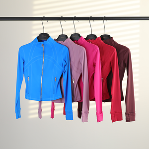 Veste de sport <span class=keywords><strong>Lulu</strong></span> personnalisée avec logo pour femme, haut court de yoga à manches longues avec trous pour les pouces, col montant, vêtement de sport actif - Product Image 1