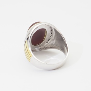 アラビアタイプ925シルバーラウンドレッドナチュラル瑪瑙メンズリングブラックCZ - Product Image 3