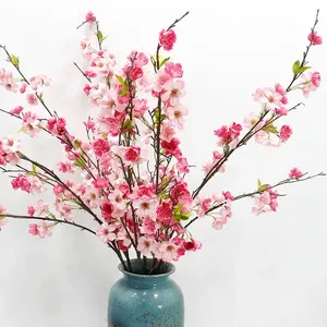 Elegante e Doce Flor Artificial Arranjo Cereja Flores Única Stem Pink Cherry para Home Decoração Do Casamento Do Hotel