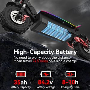 Scooter électrique tout-terrain à double moteur haute performance 10000W 84.2V Pneus routiers de 13 pouces Le plus rapide 62 MPH 74.5 miles d'autonomie 90 km 60 km - Product Image 6