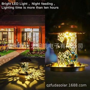Solar <b>Iron</b> Bird Feeder With Led Light Hanging Vintage Style For Wild Birds Outdoor Garden Decor Quanzhou Made - Product Image 3
