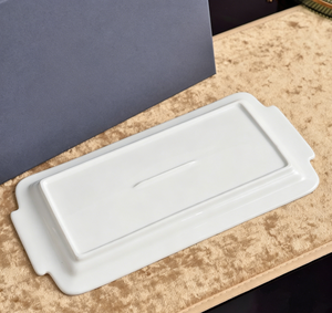 Luxury Green Marble Gold Embossed Bone China Serving Tray Baroque Style Rectangular Platter With Handles - Product Image 1