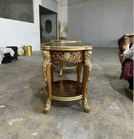 Haute qualité traditionnel Antique Alexander classique luxe salon meubles teck bois sculpter incrustation placage métal table basse