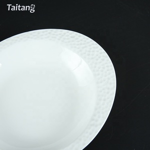 Unique Design Embossed White Porcelain <span class=keywords><strong>Restaurant</strong></span> Oval Dinnerware Plate Set 8" Soup Plate Ceramic - Product Image 4