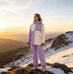 Nouvelle combinaison de <span class=keywords><strong>neige</strong></span> pour femme, style minimaliste, color-block, épaisse et rembourrée, coupe-vent, imperméable, respirante, fermeture éclair, pour activités de plein air - Product Image 1