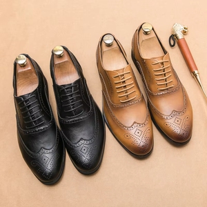 Wholesale <strong>Men</strong> Burnished <strong>Tan</strong> Oxford Shoes Smooth Gradient Leather Full Perforated <strong>Brogue</strong> Office Interview Formal Walking - Product Image 2