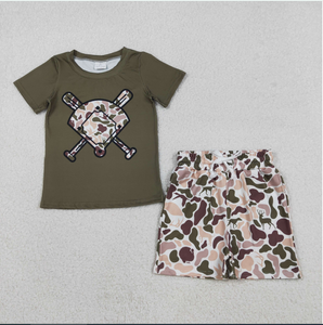 Conjunto de ropa de verano para niños BSSO1592, camiseta de béisbol, pantalones cortos con estampado de camuflaje de perro y pato - Product Image 2