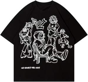 T-shirts lourds surdimensionnés créatifs Graffiti chemises à manches courtes été décontracté rappeur Streetwear Y2k hauts T-shirt pour hommes - Product Image 1
